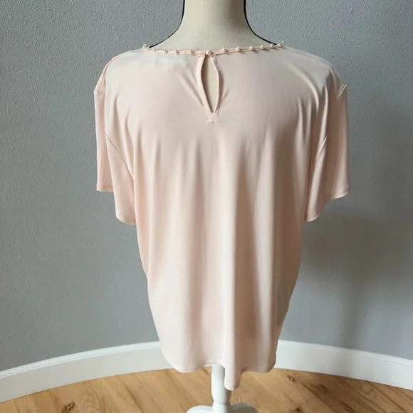 Karl Lagerfeld Paris Tiered Short Sleeve Soft Pink Layered Blouse - Picture 5 of 13